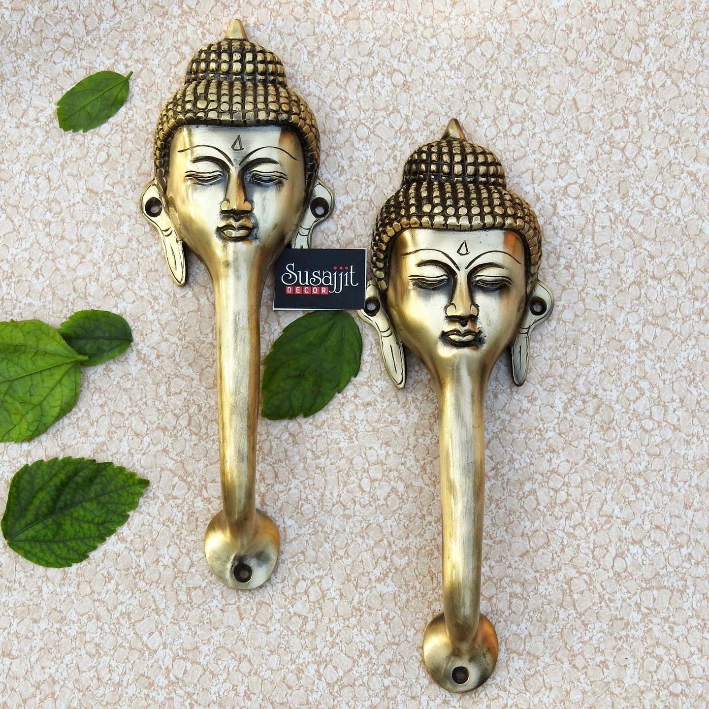 Brass Gautam Buddha Head Door Handle (Set of 2 Piece) - ArtyCraftz.com