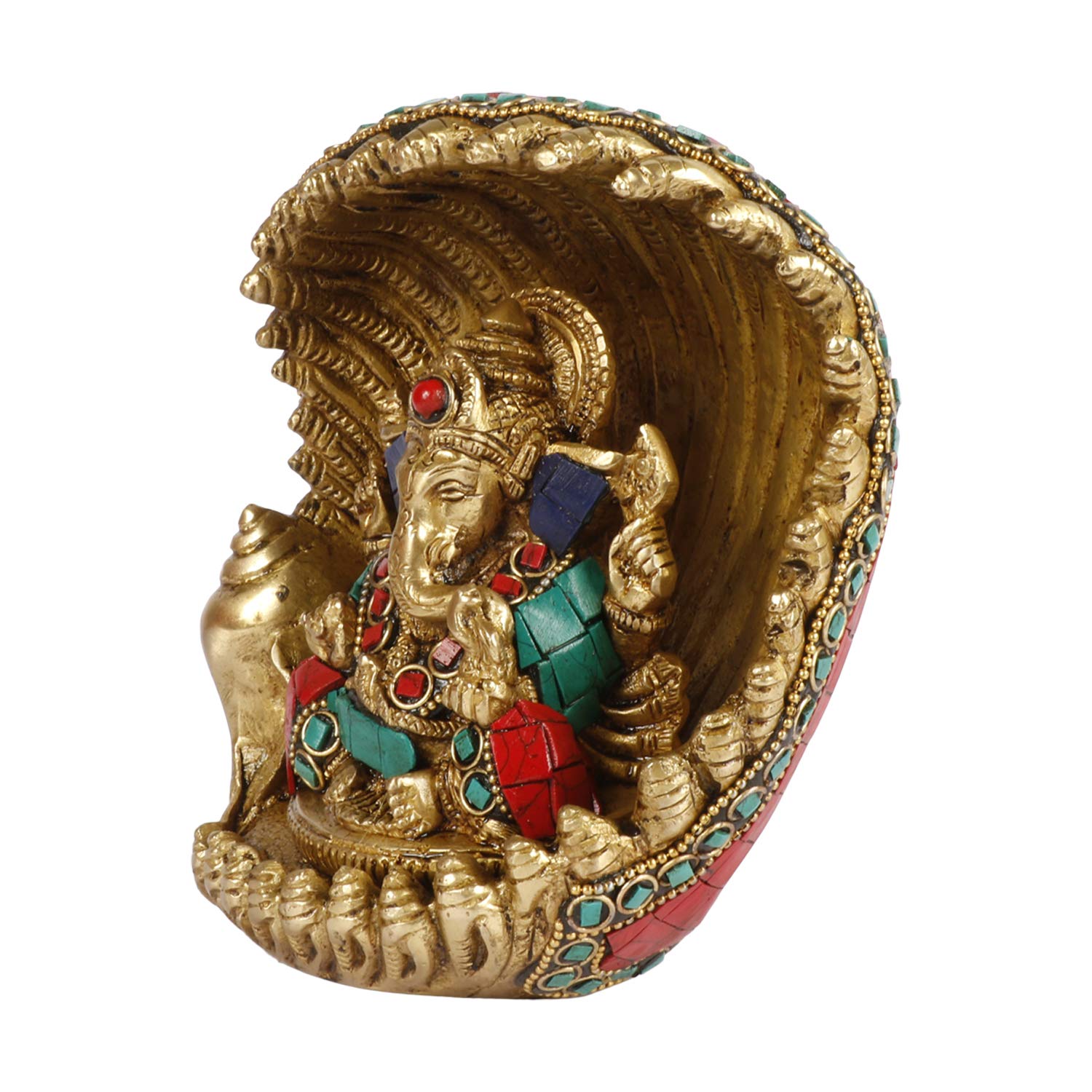 Brass Gemstone Work Ganesha in Oyster Shell Statue-ArtyCraftz.com
