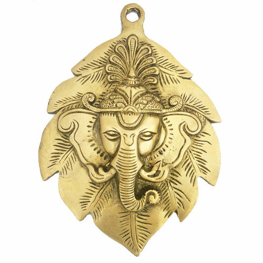 Brass God Sri Ganesha Pipal Leaf Wall Hanging - ArtyCraftz.com