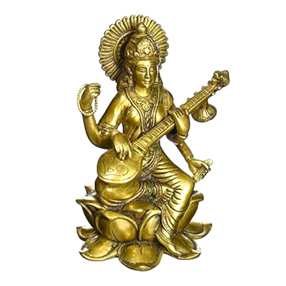 Brass Goddess Saraswati, Height: 9.5Inch