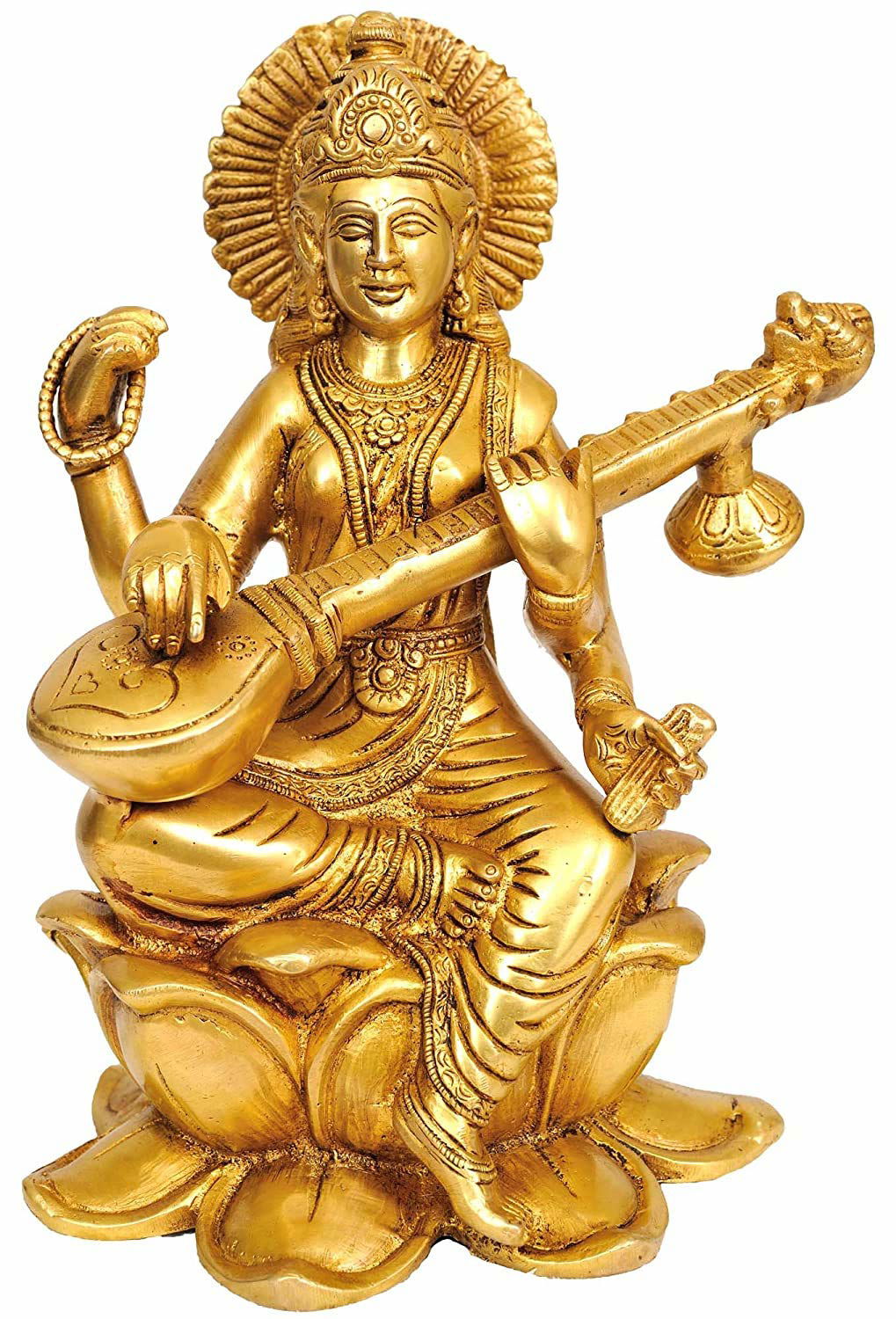 Brass Goddess Saraswati, Height: 9.5Inch - ArtyCraftz.com