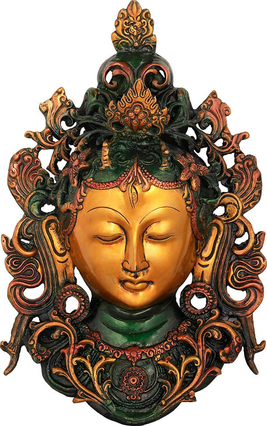 Brass Goddess Tara Wall Hanging Mask (Tibetan Buddhist Deity), Height : 12 inch - ArtyCraftz.com