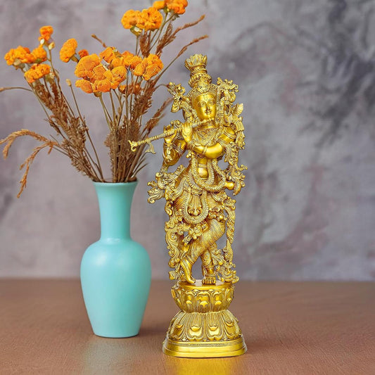 Brass Golden Krishna Statue 30 Inches