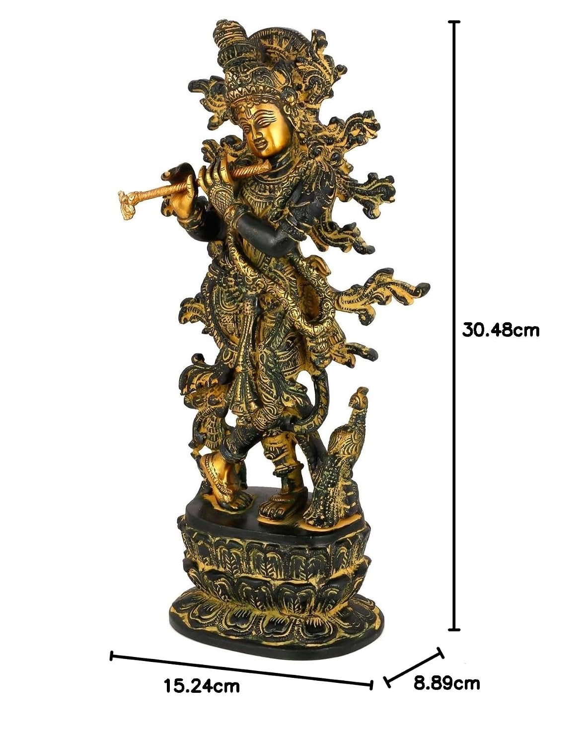 Brass Green Black Colored Krishna With Flute Idol-ArtyCraftz.com