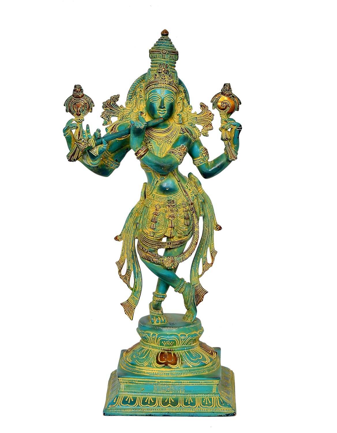 Brass Green Krishna Statue 21 Inch-ArtyCraftz.com