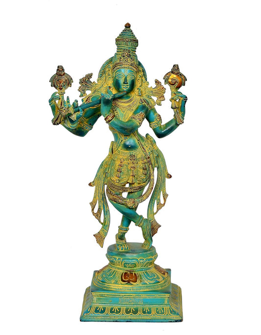 Brass Green Krishna Statue 21 Inch-ArtyCraftz.com