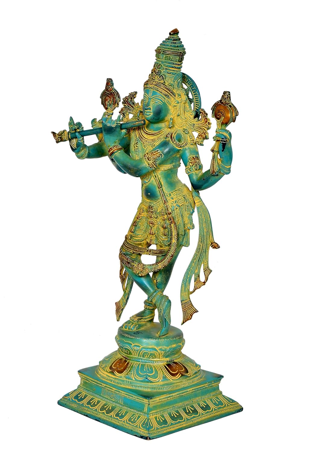 Brass Green Krishna Statue 21 Inch-ArtyCraftz.com