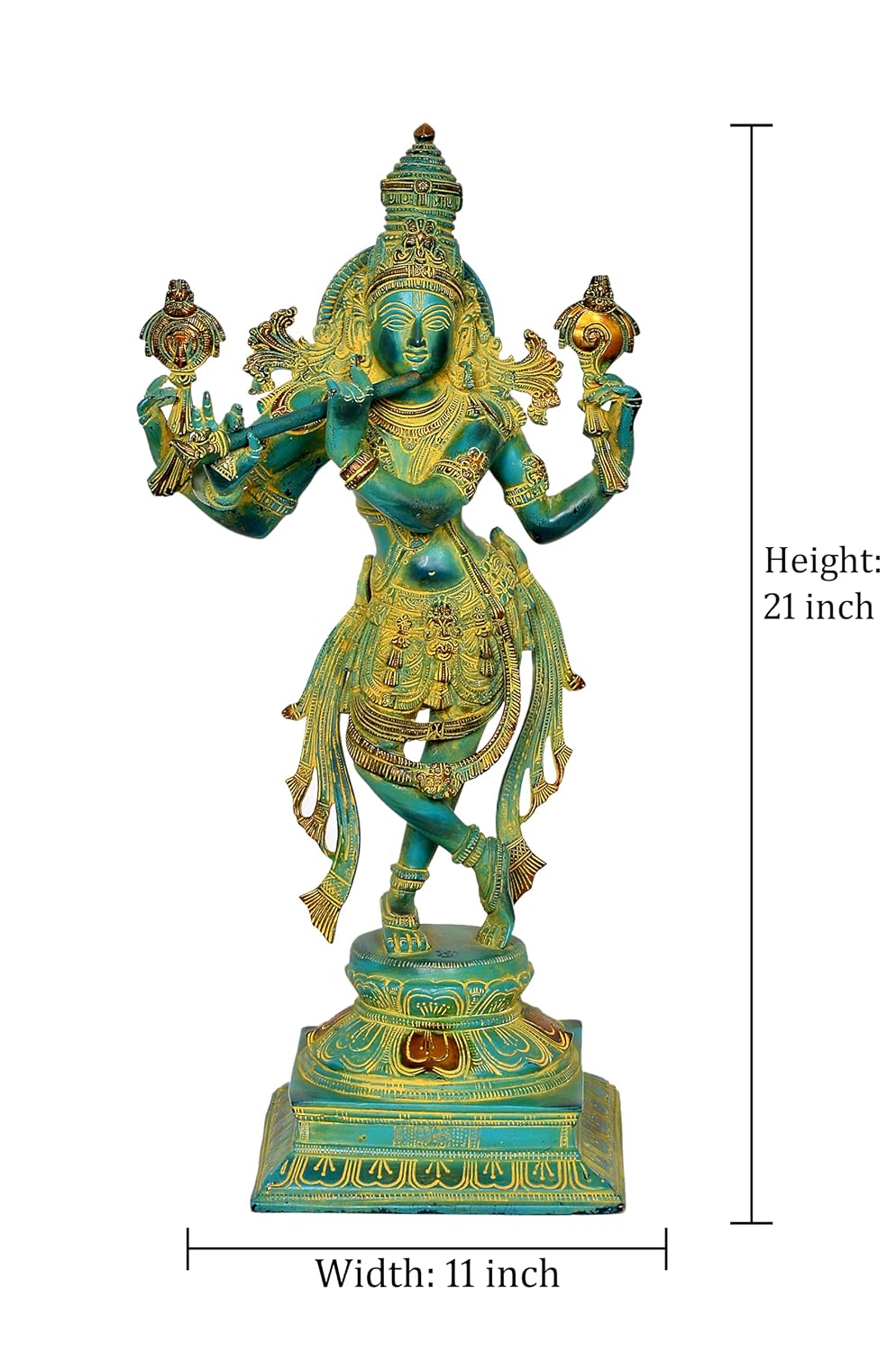 Brass Green Krishna Statue 21 Inch-ArtyCraftz.com