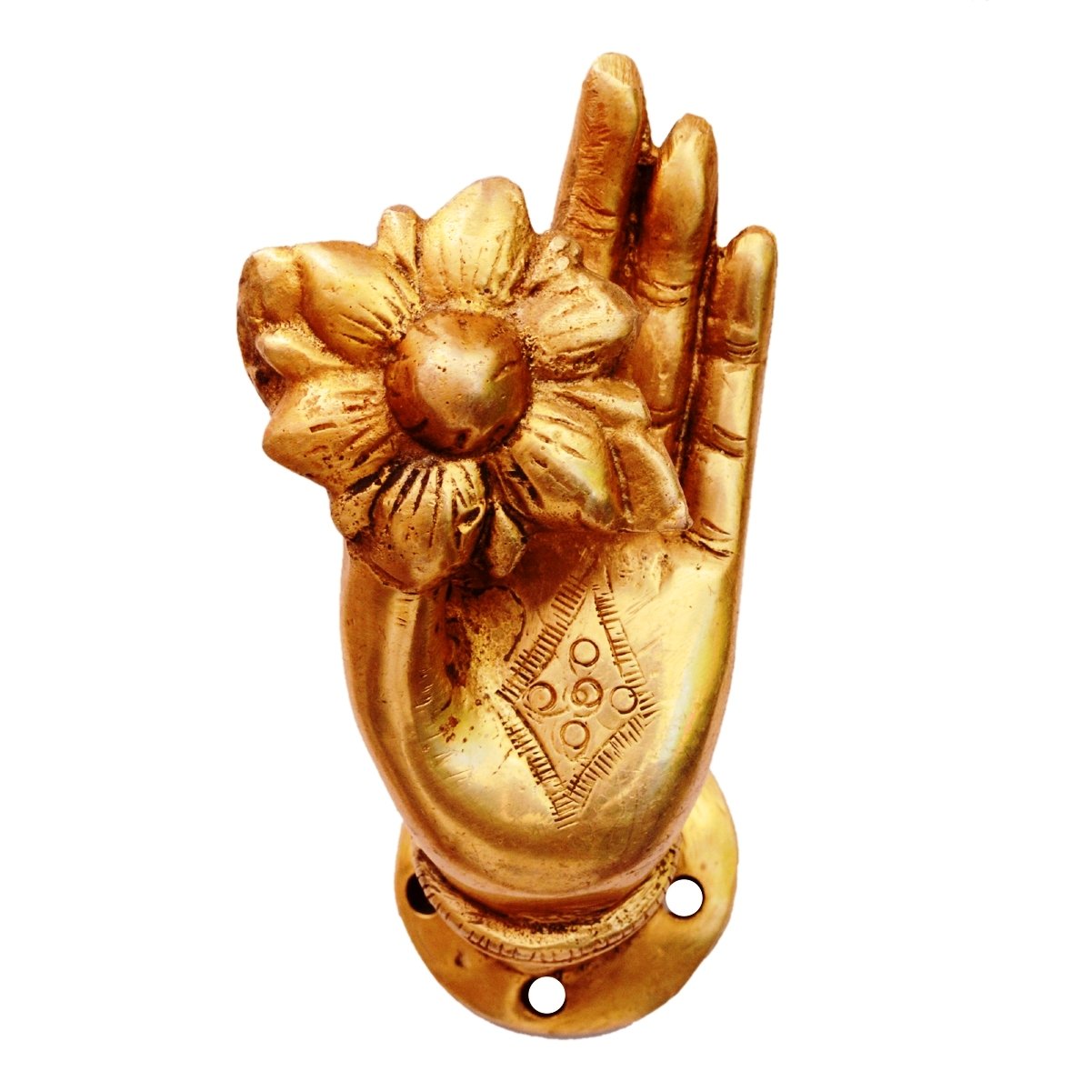 Brass Hand with Flower Door Handle-ArtyCraftz.com