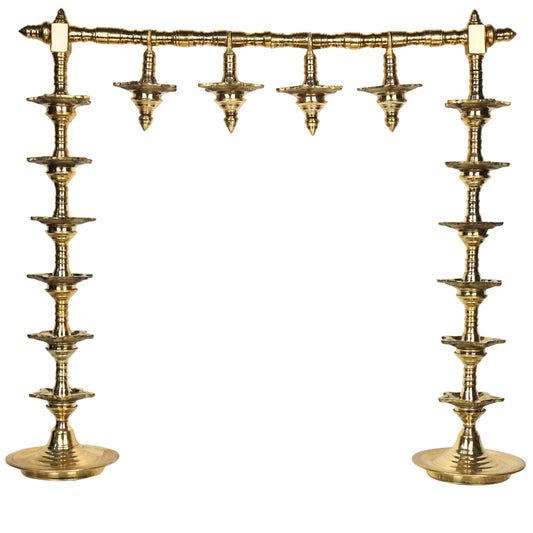 Brass Hanging Diya Set Traditional Deepam Toran Oil Lamp Decor Saravelakku-ArtyCraftz.com