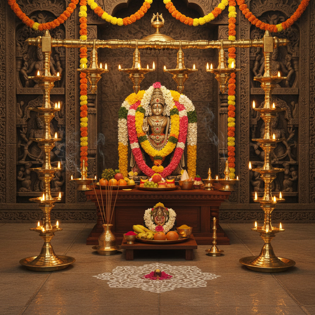 Brass Hanging Diya Set Traditional Deepam Toran Oil Lamp Decor Saravelakku-ArtyCraftz.com