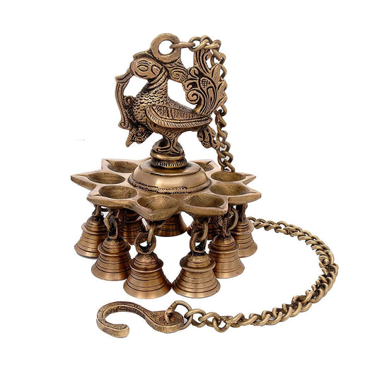 Brass Hanging Peacock Diya, Height 9" - ArtyCraftz.com