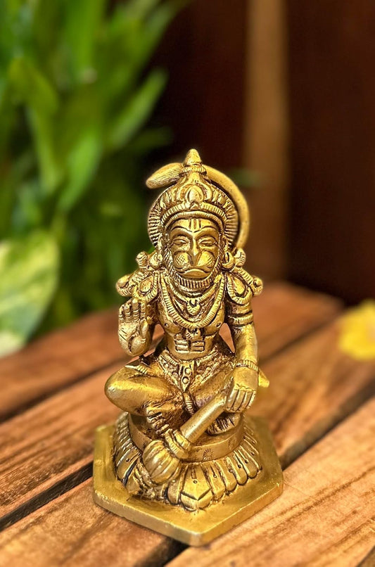 Brass Hanuman in Meditation Idol-ArtyCraftz.com