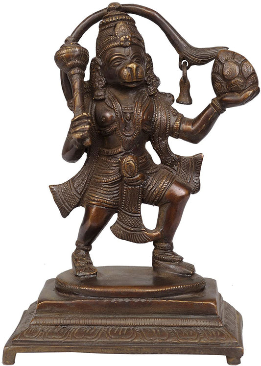 Brass Hanuman with Sanjeevani Mountain, Height: 6.5" - ArtyCraftz.com