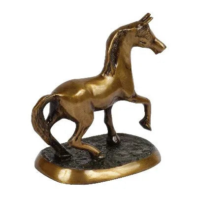 Brass Horse Figurine with Antique Gold-Tone Finish and Textured Base-artycraftz.com