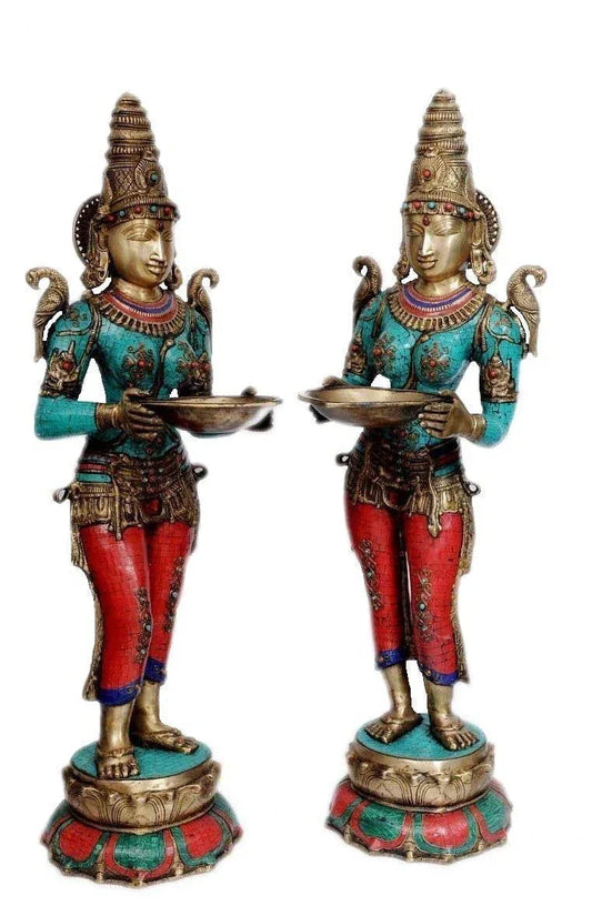 Brass Idol -Deepluxmi with Beads and Stones - Multi Color -43" - Pair - ArtyCraftz.com