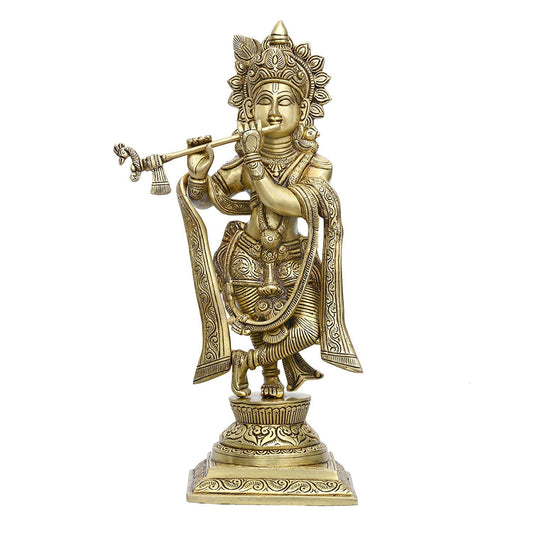 Brass Idol Krishna for Home Decor Height 13 Inch - ArtyCraftz.com