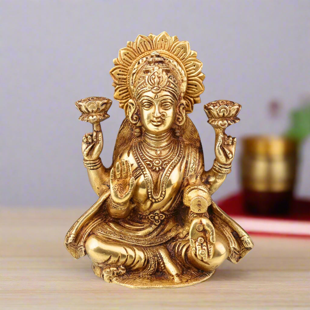 Brass Idol of Goddess Lakshmi-ArtyCraftz.com