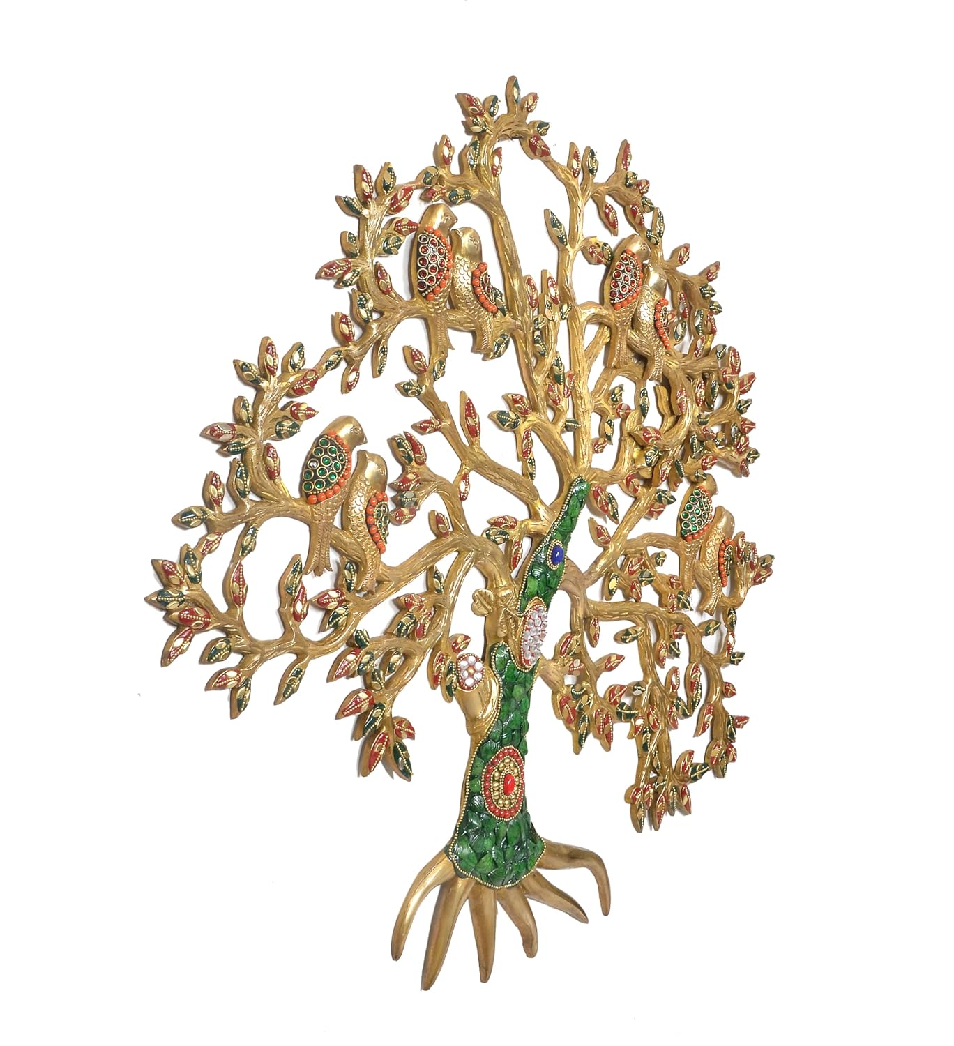 Brass Kalpavriksha Tree Wall Art with Birds-ArtyCraftz.com