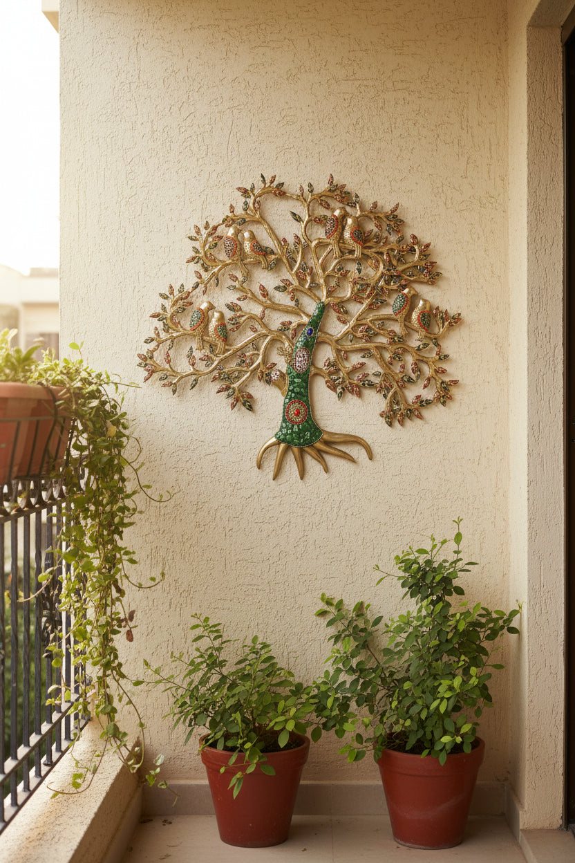 Brass Kalpavriksha Tree Wall Art with Birds-ArtyCraftzcom