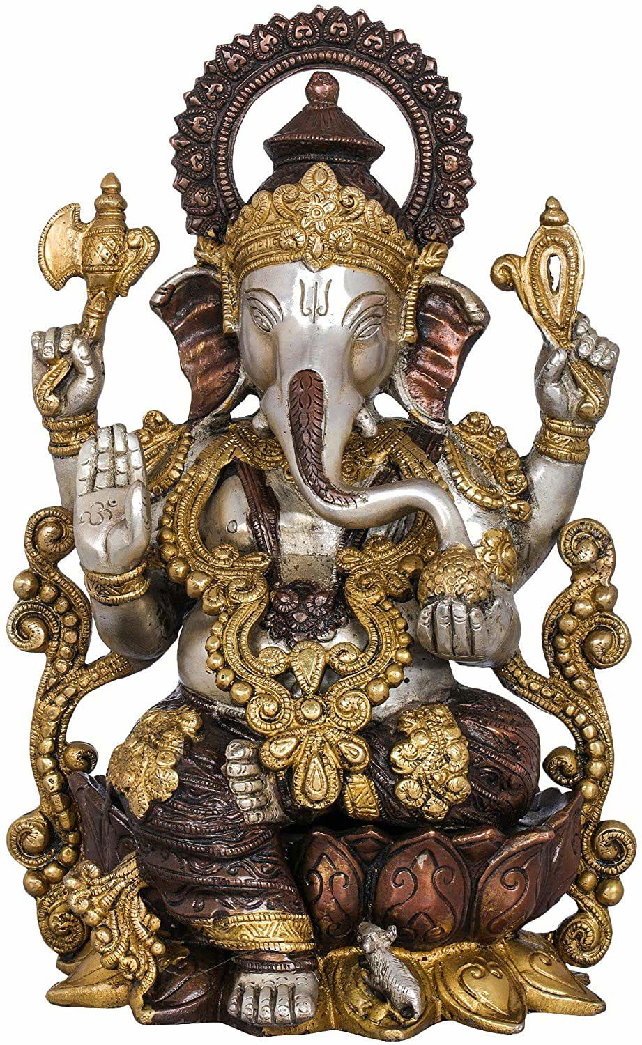 Brass Kamalasana Lord Ganesha, Height 13.2 inches - ArtyCraftz.com