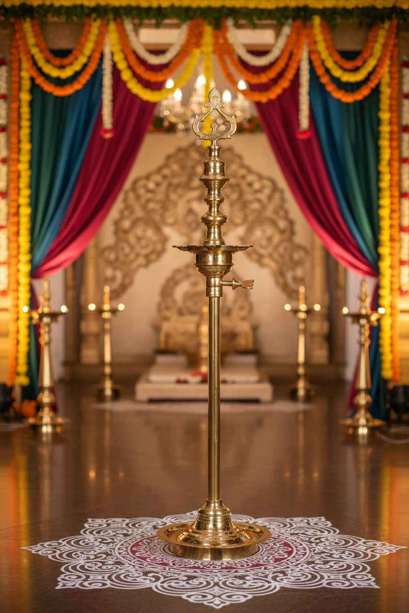 Brass Kambi Adjustable Key Kuthu Vilakku – Traditional Standing Oil Lamp (36 Inch)