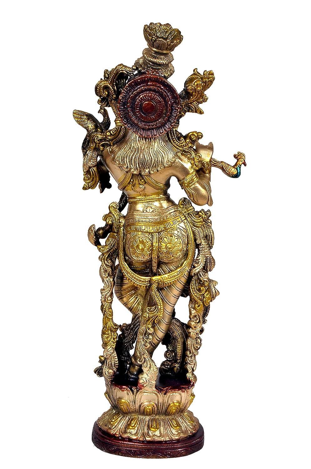 Brass Krishna 14 Inches Statue with Beautiful Carving and Fineness - ArtyCraftz.com