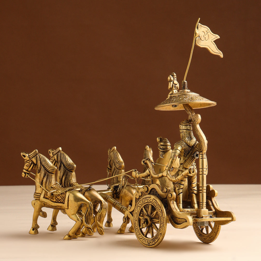 Brass Krishna Arjun Rath Idol Statue