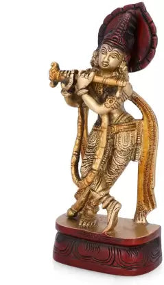 Brass Krishna Flute Statue – Lord Krishna Idol for Home & Pooja (8 Inches)-ArtyCraftz.com