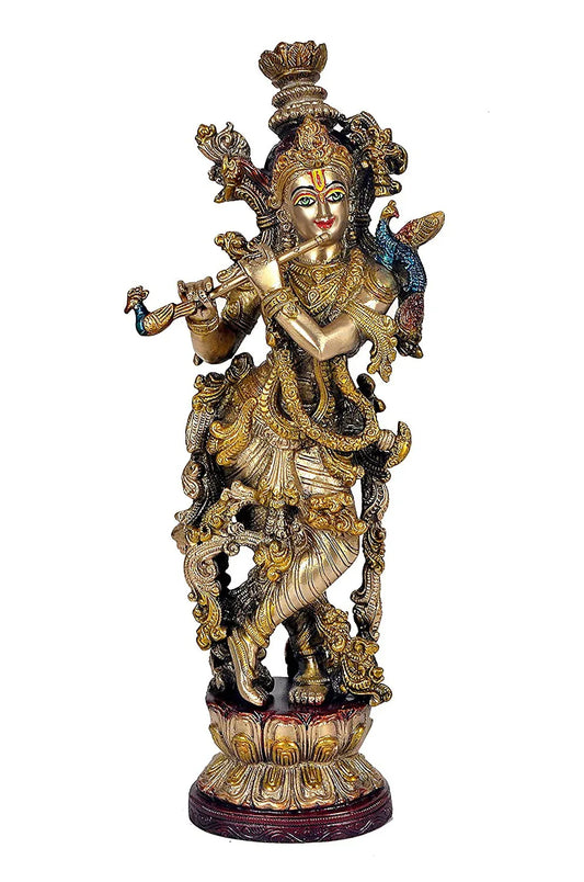 Brass Krishna Krishn Murti for Home Office Shop, 15 inch - ArtyCraftz.com