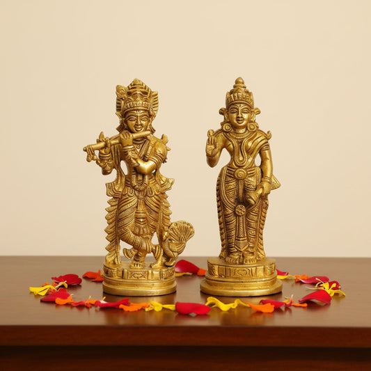 Brass Krishna Rukmini 7.5 Inch Statue-ArtyCraftz.com