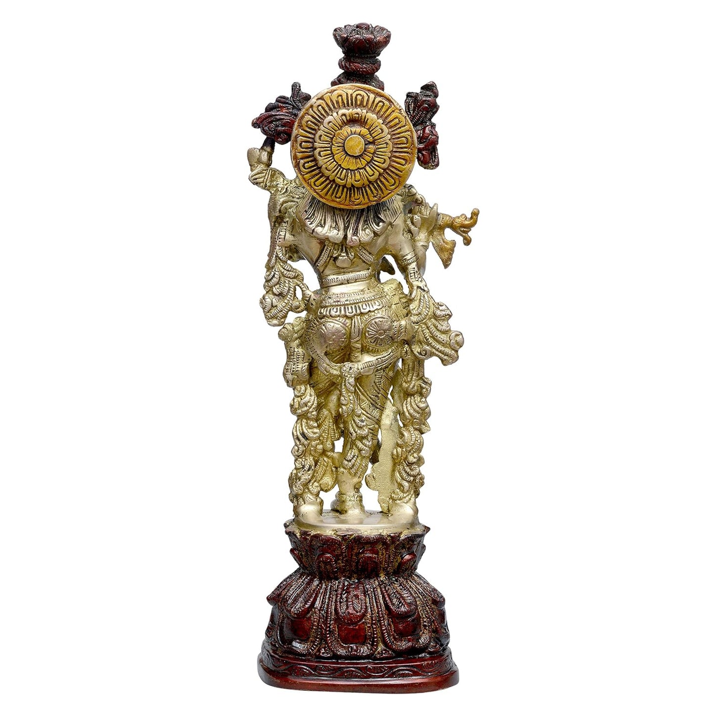 Brass Krishna Statue with Wooden Finish Base - ArtyCraftz.com