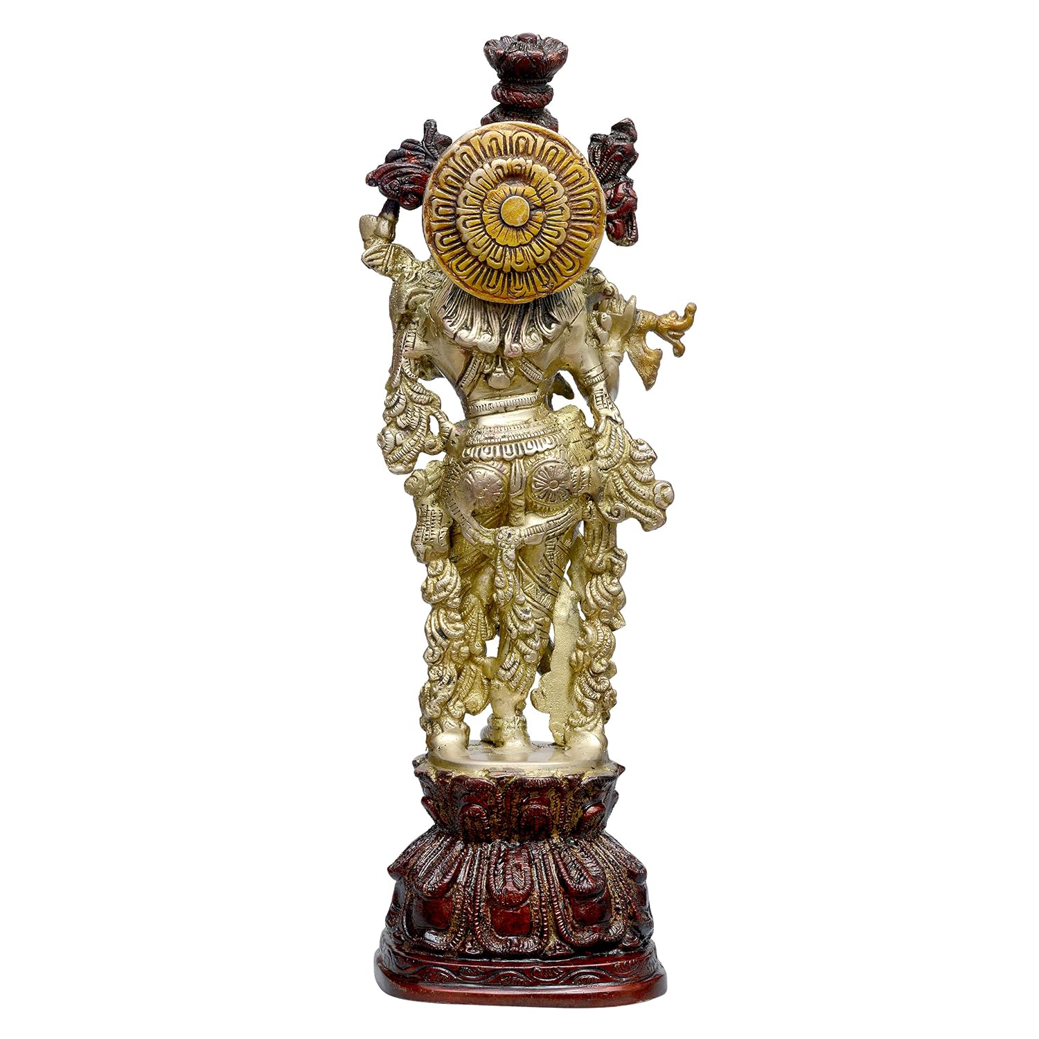 Brass Krishna Statue with Wooden Finish Base - ArtyCraftz.com