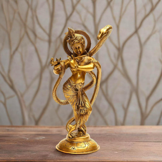 Brass Krishna with Naag Statue -ArtyCraftz.com