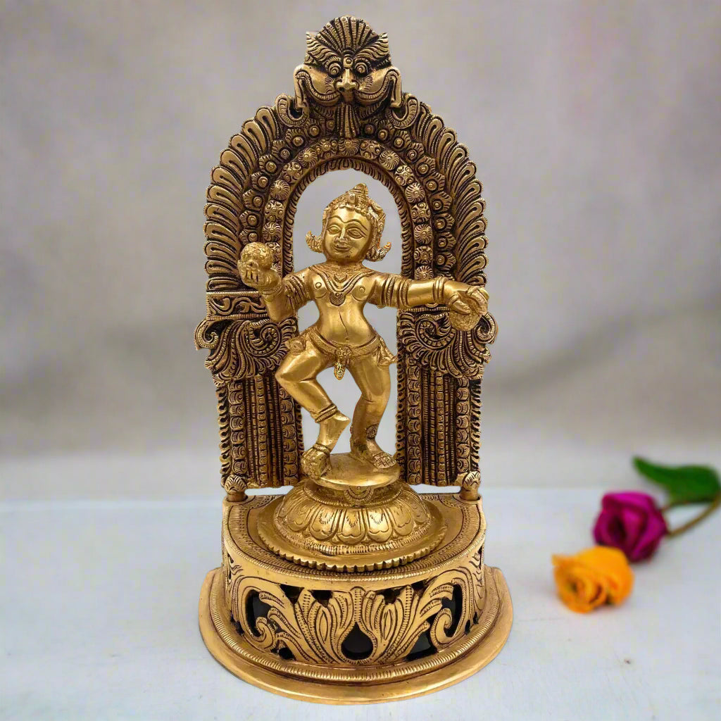Brass Ladoo Krishna with Prabhavali-ArtyCraftz.com