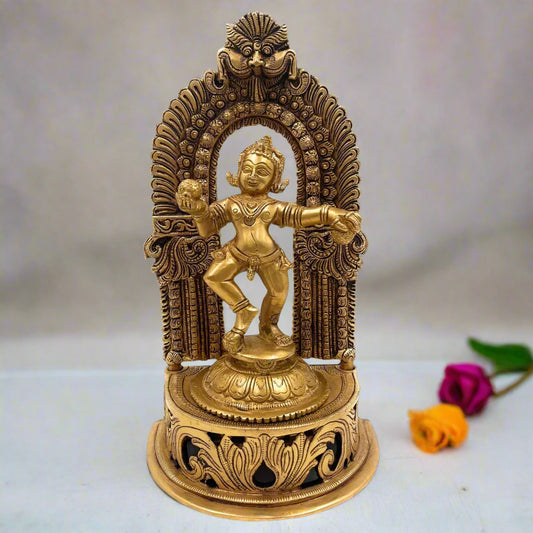 Brass Ladoo Krishna with Prabhavali-ArtyCraftz.com
