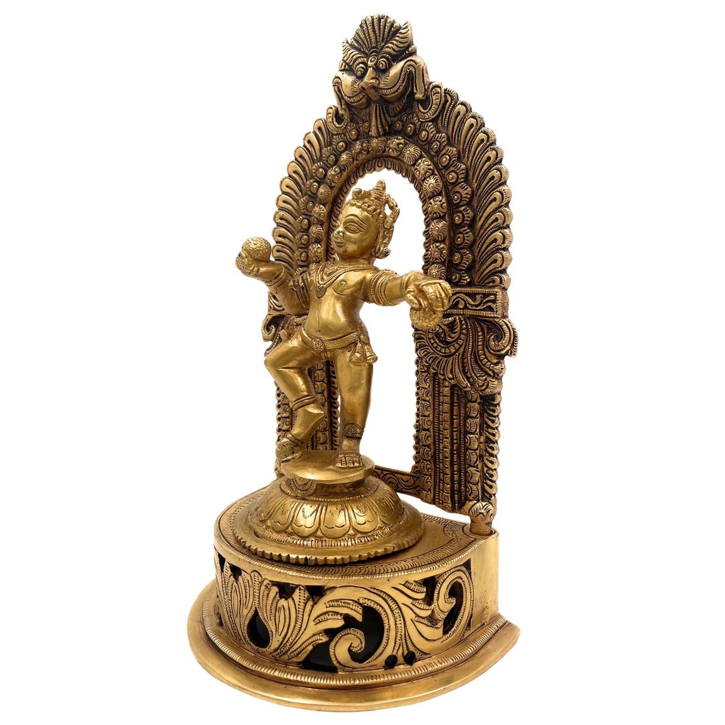 Brass Ladoo Krishna with Prabhavali-ArtyCraftz.com