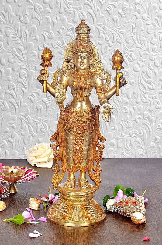 Brass Lakshmi Brass Statue for Home Decor Statue Height 14.5 Inch - ArtyCraftz.com