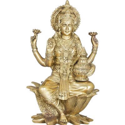 Brass Lakshmi Sitting On Lotus Idol