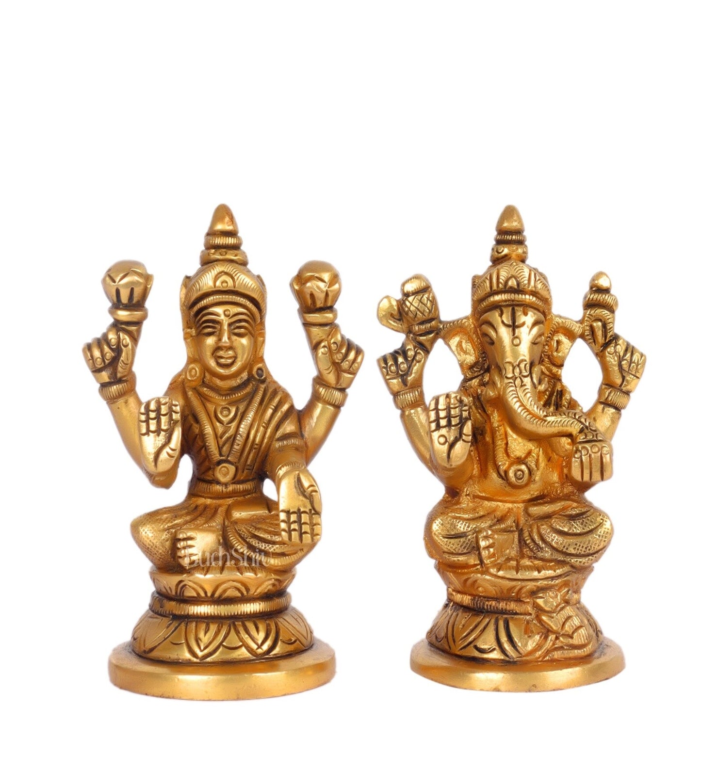 Brass Lakshmi and Ganesha 2.5 Inches Statue