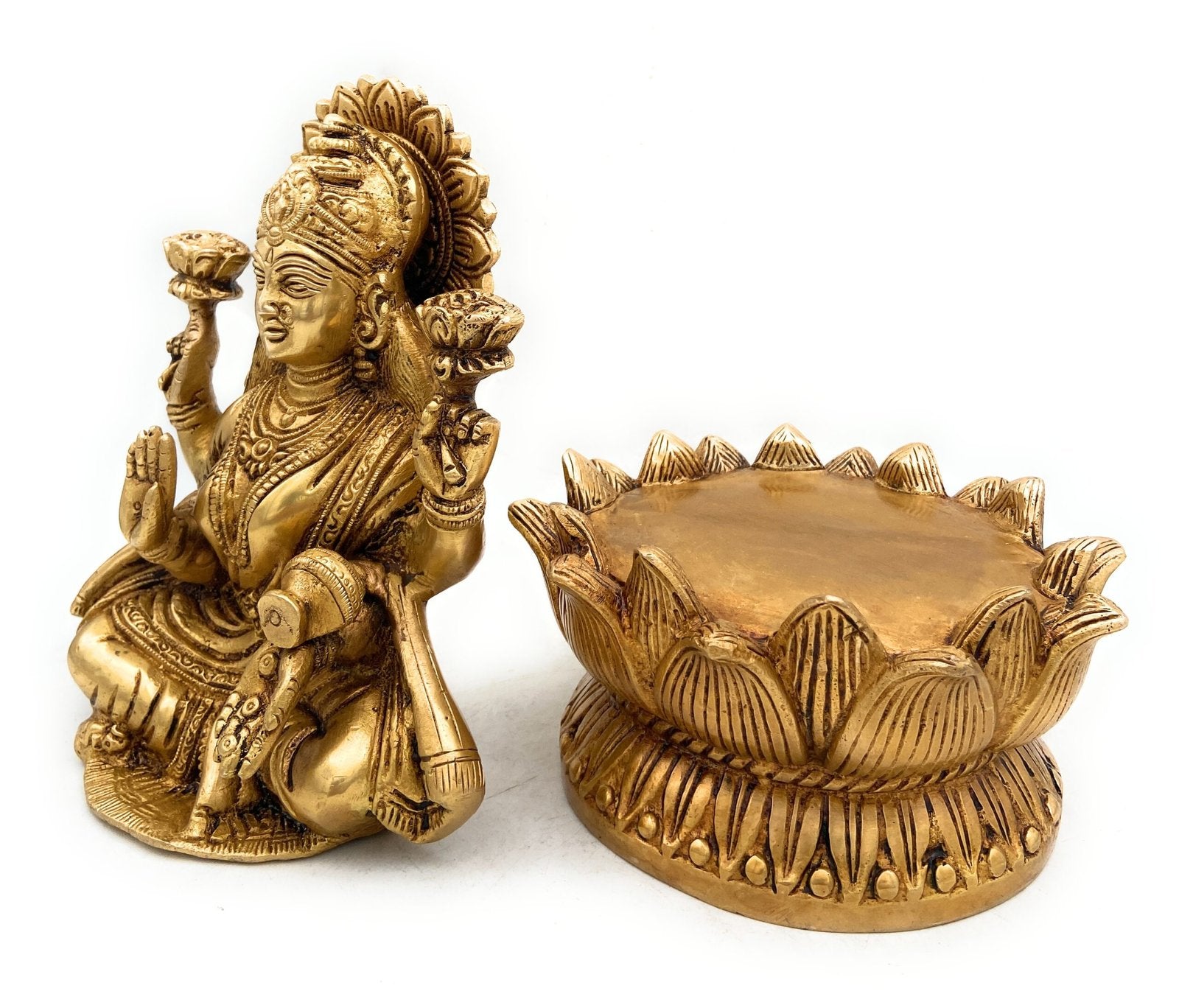Brass Lakshmi on Lotus Petals Peedam Statue-ArtyCraft.com