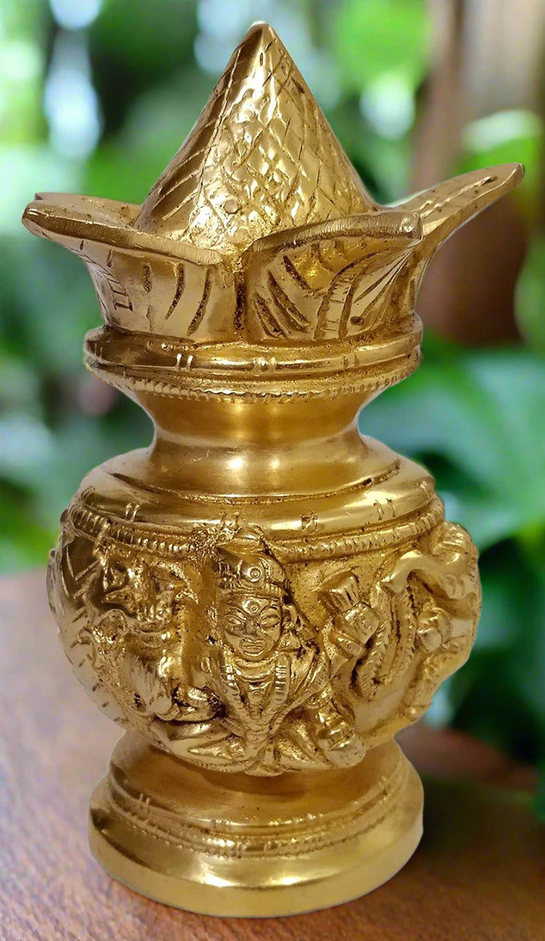 Brass Lakshmi with Elephants Engraved Kalash-ArtyCraftz.com
