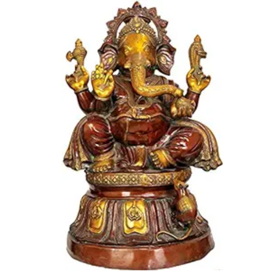 Brass Large Lord Ganesha Ganesh Murti Idol Statue in Seating Pose Height 34 inches - ArtyCraftz.com