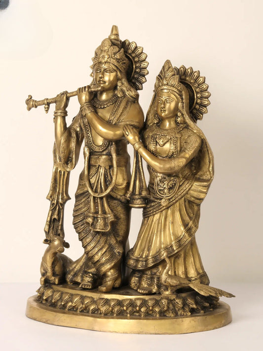 Brass Large Radha Krishna Murti Statue, Height 28 Inches - ArtyCraftz.com