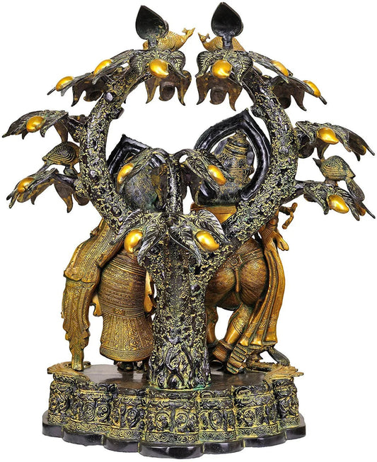Brass Radha Krishna Statue in Kadamba Tree