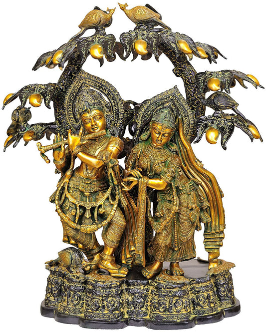 Brass Large Radha Krishna Statue in Kadamba Tree, Height 29 inches - ArtyCraftz.com
