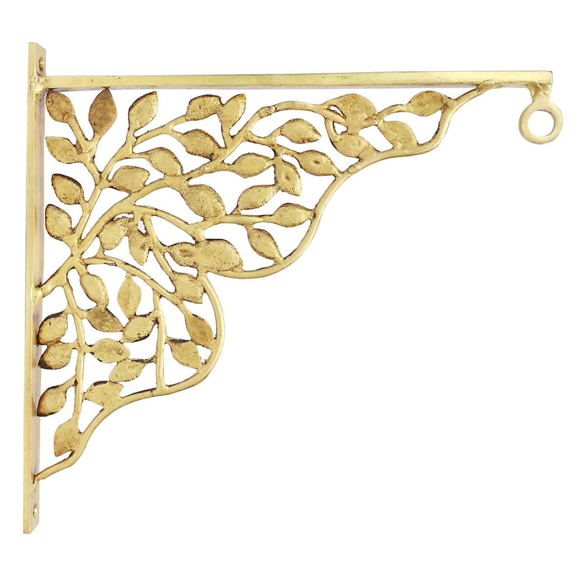 Brass Leaf Design Wall Bracket – 12 Inch Decorative Shelf Support-artycraftz.com