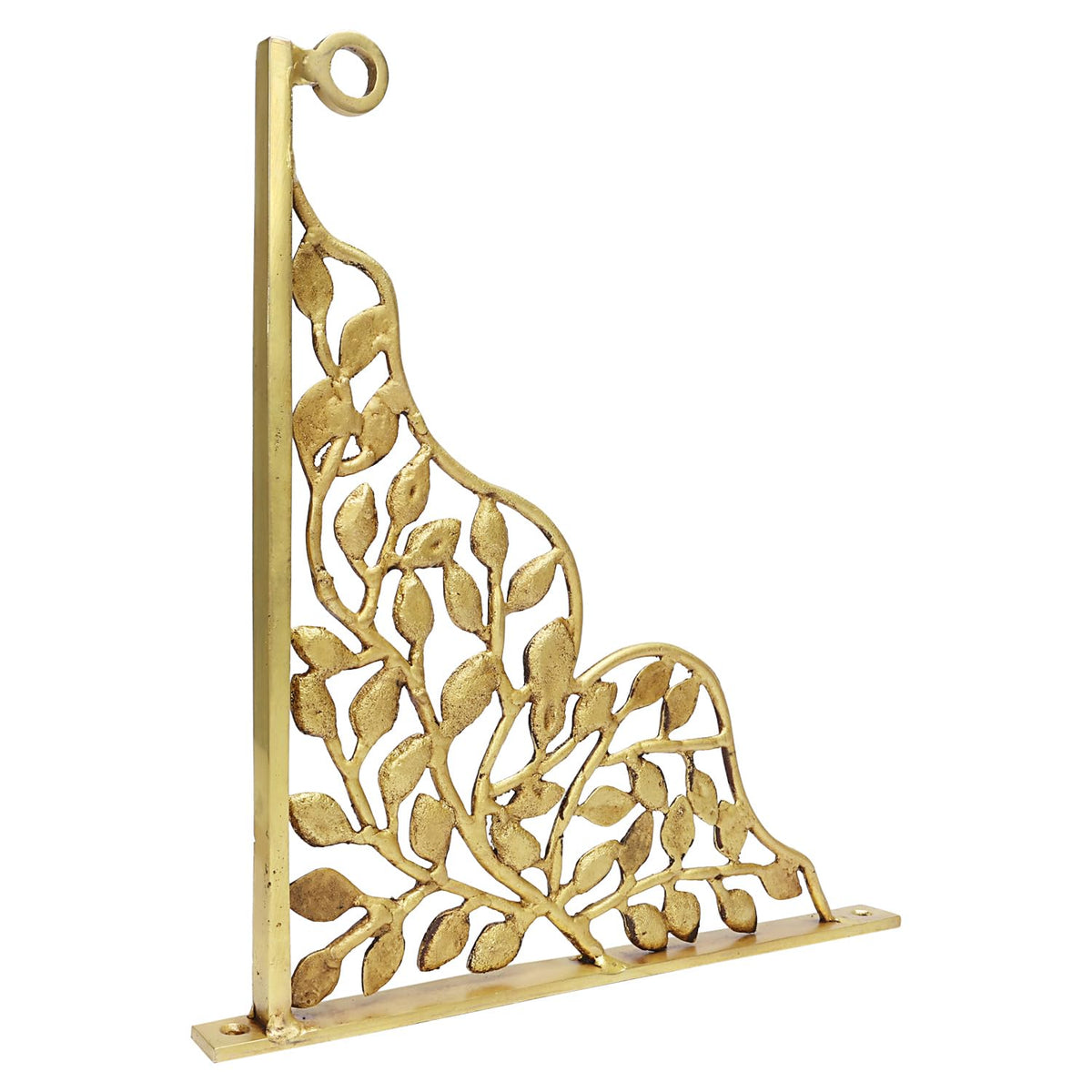 Brass Leaf Design Wall Bracket – 12 Inch Decorative Shelf Support-artycraftz.com