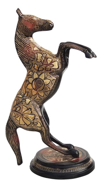 Brass Leaping Horse Statue with Floral Engravings and Gold-Tone Finish, 14.5 Inch-artycraftz.com