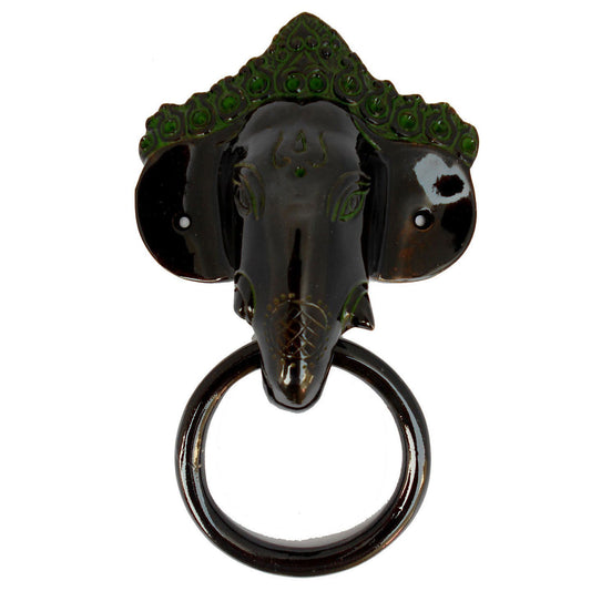 Brass Lord Ganesha Face Door Knocker In Antique Black Finish - ArtyCraftz.com